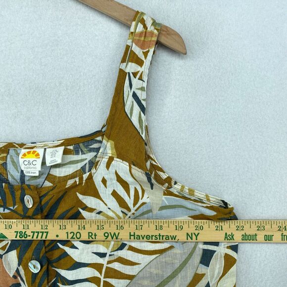 C&C CALIFORNIA Tank Top XL Linen Tropical Sleeveless Button Front Yellow - Picture 9 of 11